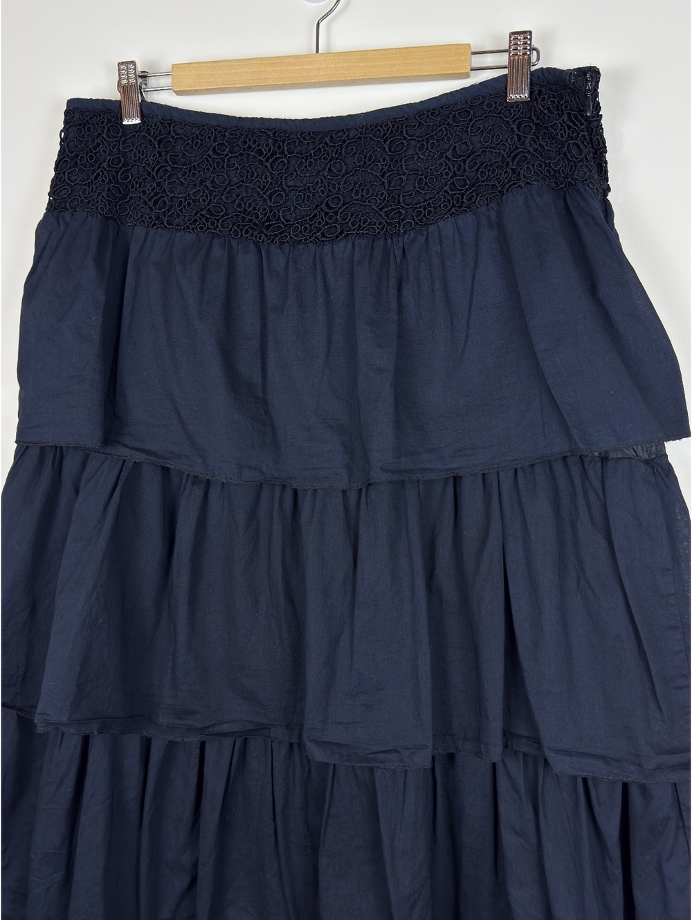Connection 18 Vintage Y2K Black Tiered Ruffle Maxi Skirt Lace Waist XL Boho - Picture 5 of 10